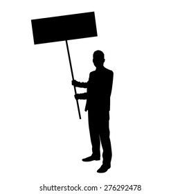 Protest Man Silhouette, Businessman Holding Banner Vector Illustration