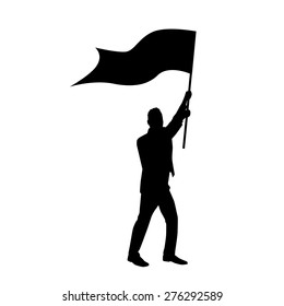 Protest Man Silhouette, Businessman Holding Flag Vector Illustration