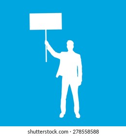 Protest Man Silhouette, Businessman Holding Banner Vector Illustration