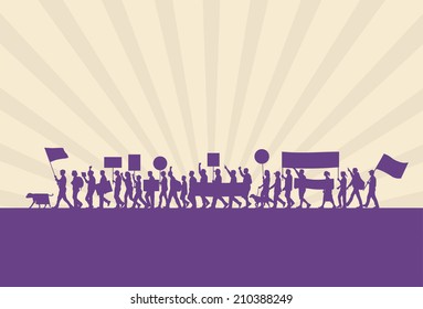 Protest marches silhouette