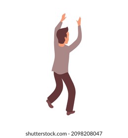 Protest meeting isometric composition with characters of man raising hands up vector illustration