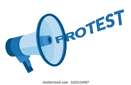 Protest, megaphone, Political Meeting or Rally with Huge Loudspeaker. Vector illustration for web banner, infographics, mobile
