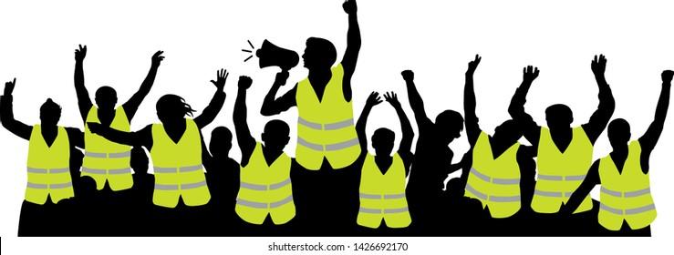 Protest movement of yellow vests. Crowd people silhouette vector