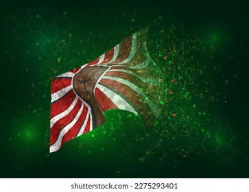 Protest, on vector 3d flag on green background with polygons and data numbers