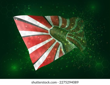 Protest, on vector 3d flag on green background with polygons and data numbers