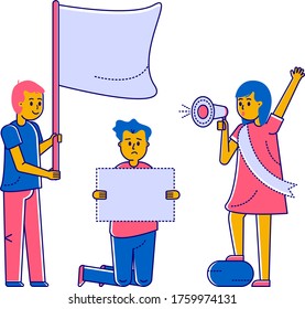 Protest people against discrimination All Lives Meter, set of cartoon characters isolated on white, vector illustration. Men and women activists protest with signboards, anti racism discrimination