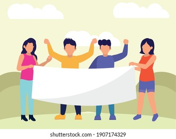 Protest people with banner design, Manifestation activist and demonstration theme Vector illustration