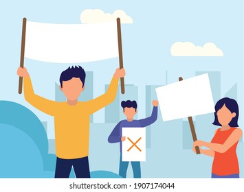 Protest people with banners design, Manifestation activist and demonstration theme Vector illustration