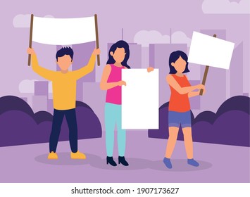 Protest people with banners at park design, Manifestation activist and demonstration theme Vector illustration