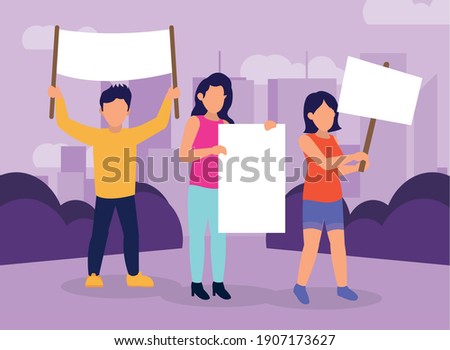 Protest people with banners at park design, Manifestation activist and demonstration theme Vector illustration