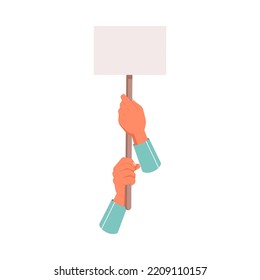 Protest placard with copy space, isolated blank and empty banner for demonstration. Showing and expressing objections and problems. Vector in flat cartoon style