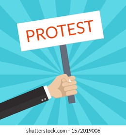 Protest placard. Hand holding a protest sign or banner. Revolution, politic or riot design template. Vector illustration.