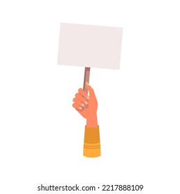 Protest placard held by women, isolated empty or blank banner. Piece of paper with copy space for text, demonstration or riot. Vector in flat cartoon style
