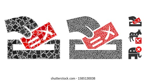 Protest poll icon composition of joggly pieces in different sizes and color tints, based on protest poll icon. Vector joggly dots are organized into composition.