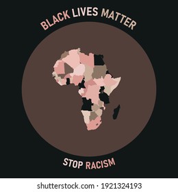 Protest poster about racism for human rights with world map and black background.Vector EPS 10 illustration