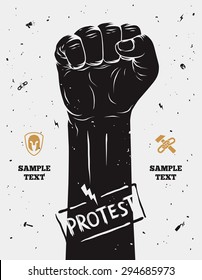 Protest poster, raised fist held in protest. Vector illustration