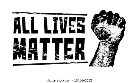 Protest Poster mit Text ALM, Alle Leben zählt und mit erhöhter Faust. Vektorgrafik