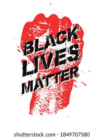 Protest poster with text BLM, Black lives matter and with raised fist. Vector illustration