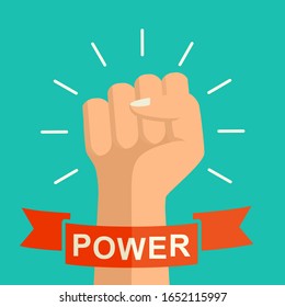 Protest and power concept illustration. Mans fists, protest placard symbol. Hands holding signs and bullhorn. Politic crisis, political background. Flat style demonstration or revolution poster. 
