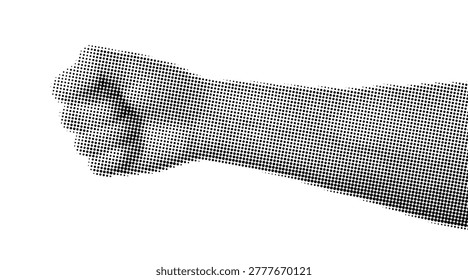 Protest raised fist. Human hand in retro halftone dotted pop art style, bold black and white collage element. Isolated on transparent background, perfect for mixed media and political design