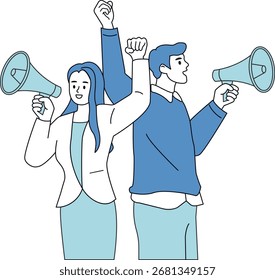 Ativistas de protestos com megafones