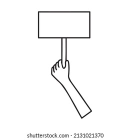 protest rally line icon. strike, vector linear illustration. People with tablets