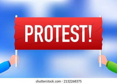 Protest realistic red table on blue background. Vector illustration