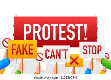 Protest realistic red table on blue background. Vector illustration