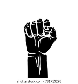 Protest, rebel vector revolution poster. Human clenched fist illustration