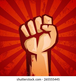 Protest red logo. Fist raised up.