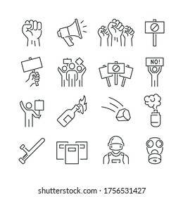 Protest related icons: thin vector icon set, black and white kit - Shutterstock ID 1756531427