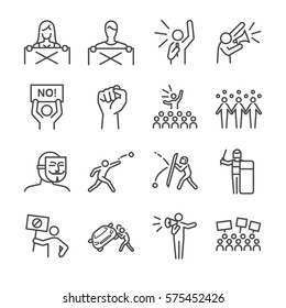 Protest And Resist Line Icon Set. Included The Icons As Mob, Protest, Riot, Resist, People, Police And More.