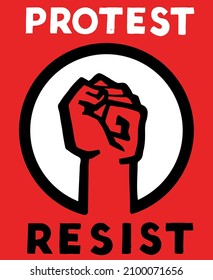 Protest - Resist. Red raised fist vector illustration in the style of may '68 protest posters style.