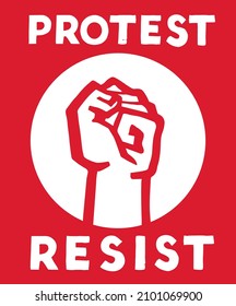 Protest - Resist. Red raised fist vector illustration in the style of may '68 protest posters style.