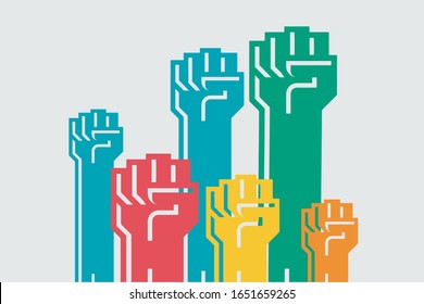 Protest, revolution fight vector poster with worker hand fist raised.Human clenched fist illustration.