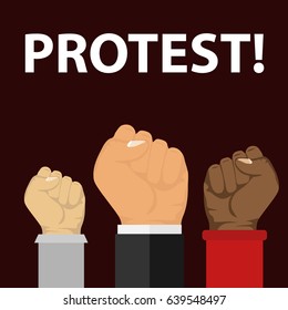 Protest, revolution, raised hand in protest. Flat design, vector illustration, vector.