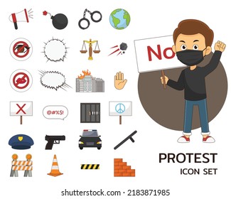 Protest set concept flat icons