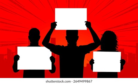 Protest and social movement illustration with raised blank poster for replace text