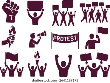 Protest and Solidarity Symbol  Raised Fist Signs and Crowd Vector