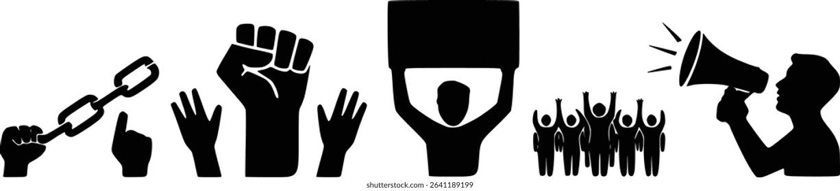 Protest and Solidarity Symbol  Raised Fist Signs and Crowd Vector