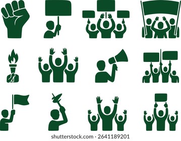 Protest and Solidarity Symbol  Raised Fist Signs and Crowd Vector