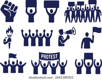 Protest and Solidarity Symbol  Raised Fist Signs and Crowd Vector
