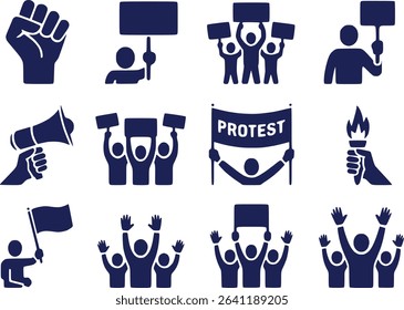 Protest and Solidarity Symbol  Raised Fist Signs and Crowd Vector