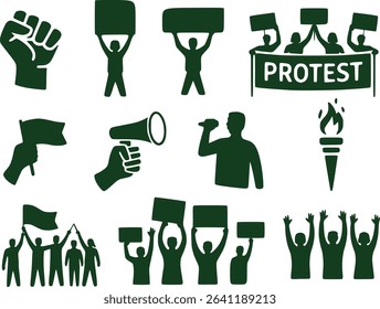 Protest and Solidarity Symbol  Raised Fist Signs and Crowd Vector