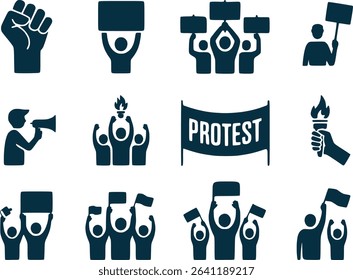 Protest and Solidarity Symbol  Raised Fist Signs and Crowd Vector