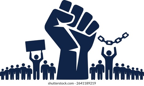 Protest and Solidarity Symbol  Raised Fist Signs and Crowd Vector