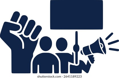 Protest and Solidarity Symbol  Raised Fist Signs and Crowd Vector