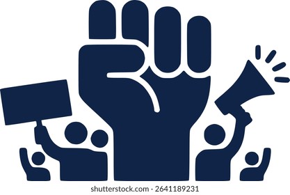 Protest and Solidarity Symbol  Raised Fist Signs and Crowd Vector