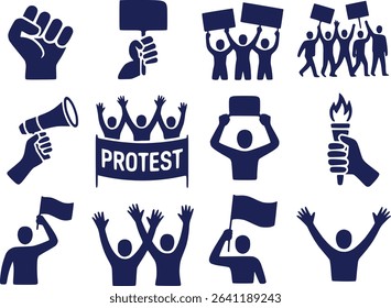 Protest and Solidarity Symbol  Raised Fist Signs and Crowd Vector