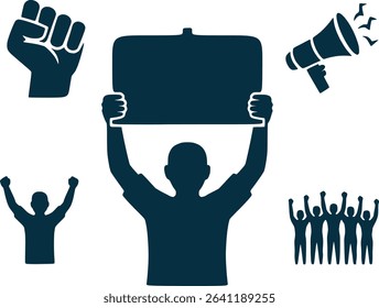 Protest and Solidarity Symbol  Raised Fist Signs and Crowd Vector